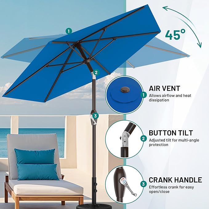 AreShark 7.5FT Patio Umbrella Table Market Umbrella with 6 Sturdy Ribs, Button Tilt/Crank Heavy-Duty Round Outdoor Umbrellas for Garden, Deck, Backyard,and Pool, Royal Blue