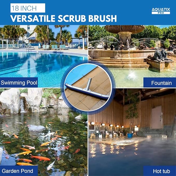 Aquatix Pro Pool Brush Head, Stainless Steel Bristles, Reinforced Aluminum Back