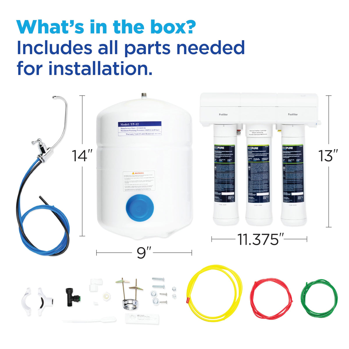 EcoPure ECOP30 Premium Reverse Osmosis System – Under Sink Drinking Water Filter System – NSF-Certified – Reduces Lead, Chlorine, and TDS –Bottled-Quality Water – Easy Filter Changes