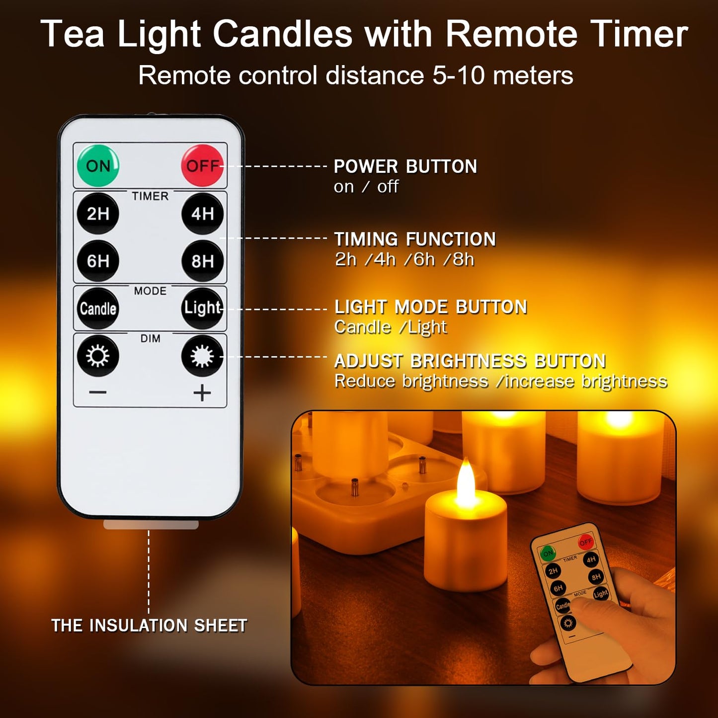 WoneNice 12 pcs USB Rechargeable Flameless Candles with Remote & Timer, LED Tea Lights for Wedding Christmas Lanterns Emergency Home Decor