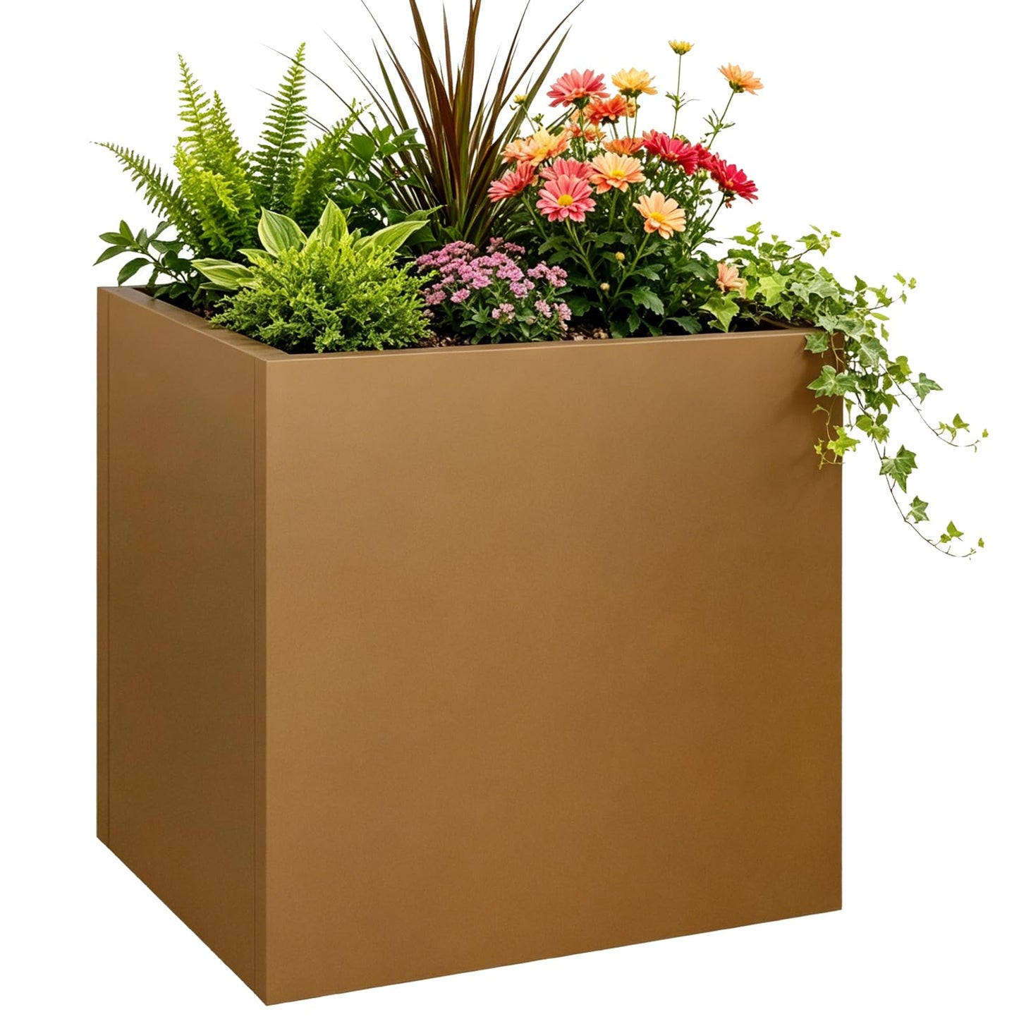 Meyoppm Corten Steel Planter Box 21"x20"x20", Square Metal Planter Box Indoor&Outdoor, Steel Planter Heavy Duty for Commercial and Residential Use