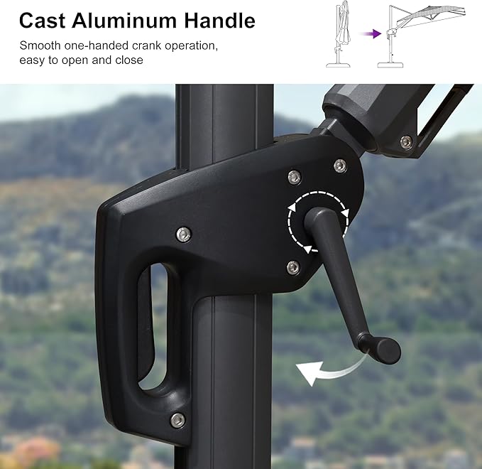 PURPLE LEAF 10 Feet Patio Umbrella with Base Outdoor Cantilever Solar Powered LED Swivel Square Umbrella Aluminum Offset Umbrella with 360-degree Rotation for Garden Deck Pool Patio Light Grey