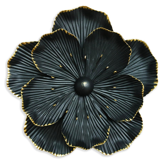 Metal Flower Wall Art Decor, 9" Rustic Modern Floral Sculpture, Distressed Iron Wall Hanging Home Decoration Accent Artworks for Indoor Kitchen Bedroom Living Office Outdoor Garden Patio (35C-Black)