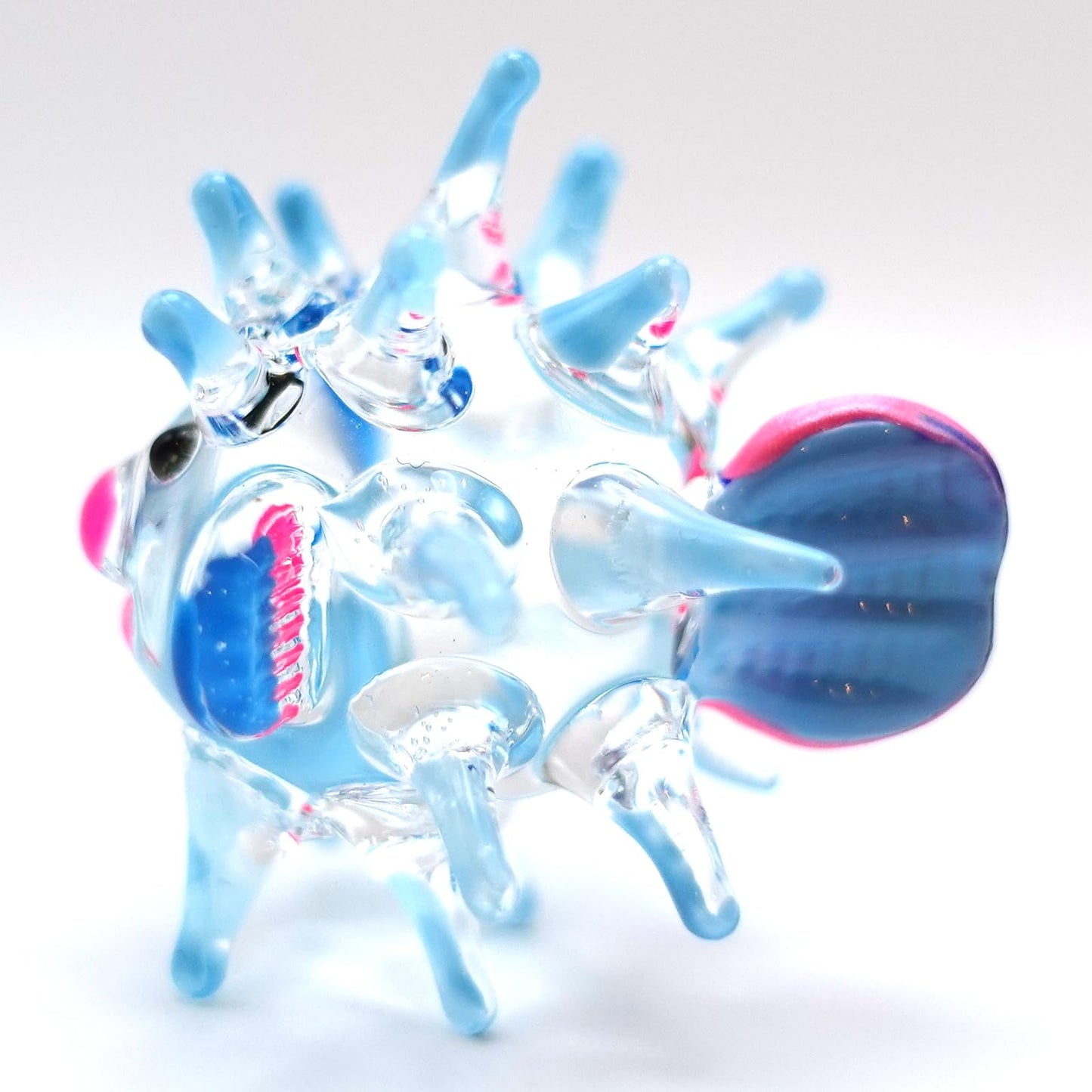 Sansukjai Puffer Miniature Hand Blown Glass Art Figurines Sea Animals Collectible Gift Home Décor (Blue)