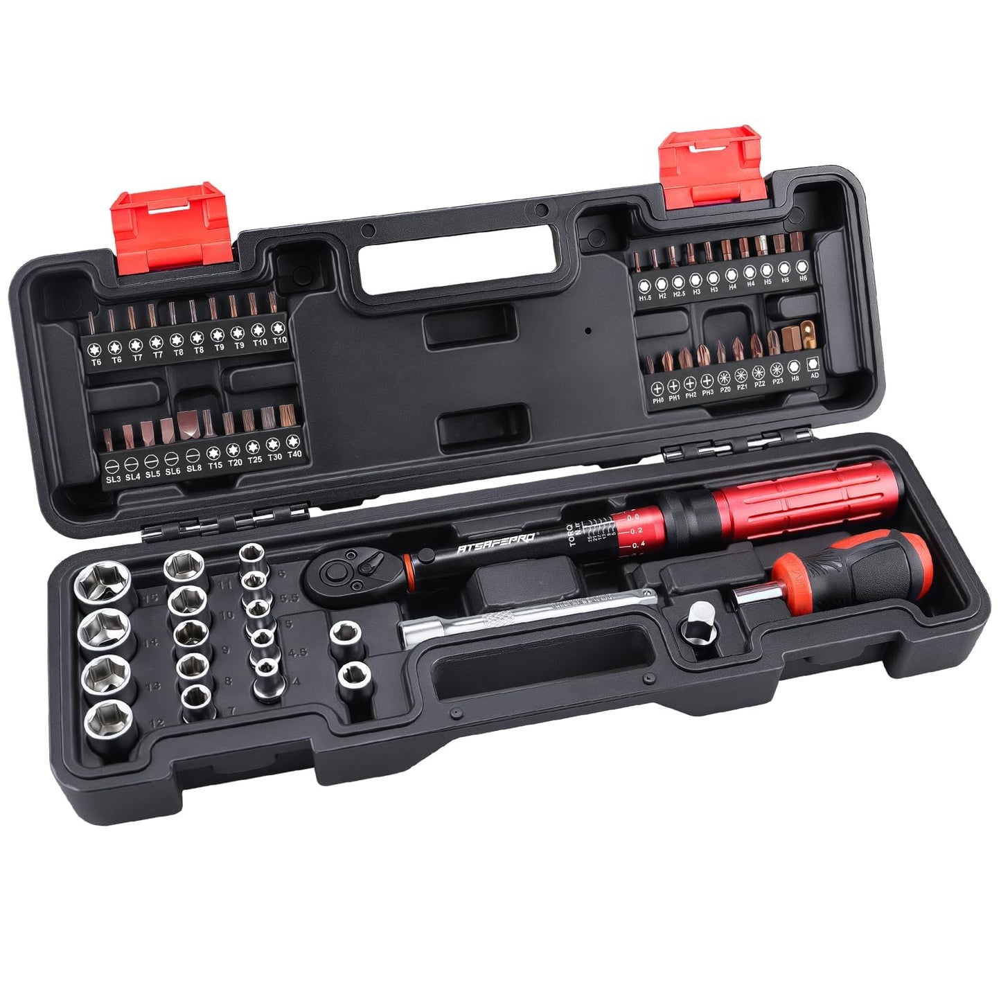 ATsafepro Bike Torque Wrench Set 1/4 Inch,3-25Nm, 61 Piece Magnetic Ratchet Screwdriver Set,Small Torque Wrench with Bits and Extension Rod for Bicycle Maintenance, DIY