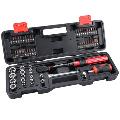 ATsafepro Bike Torque Wrench Set 1/4 Inch,3-25Nm, 61 Piece Magnetic Ratchet Screwdriver Set,Small Torque Wrench with Bits and Extension Rod for Bicycle Maintenance, DIY