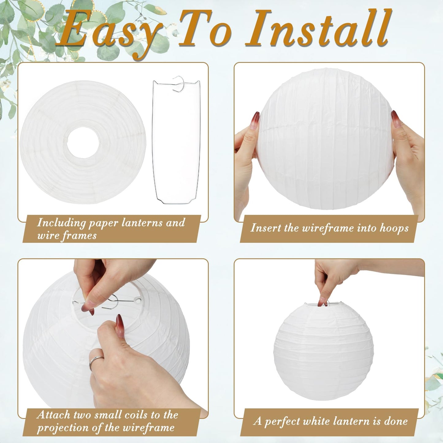 24 Packs White Paper Lanterns 6" 8" 10" Chinese Japanese Hanging Paper Lantern Lamp Round with Clear Fishing Line DIY Table Centerpiece Decoration for Wedding Birthday Party Baby Shower Indoor Outdoor
