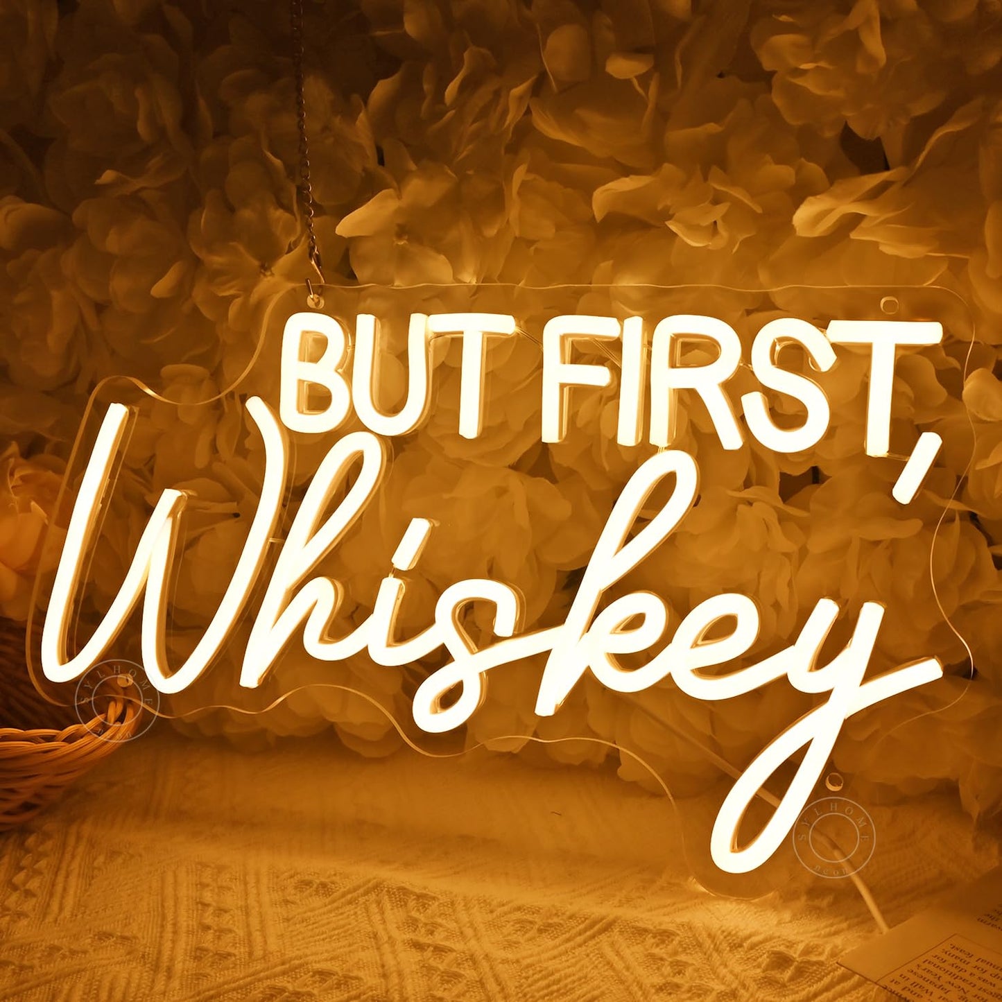 SYLHOME But First Whiskey Led Neon Light Sign Home Bar Home Bedroom Pub Wall Sign Decor Wedding Birthday Christmas Party Backdrop 15.75" X 8.82" USB