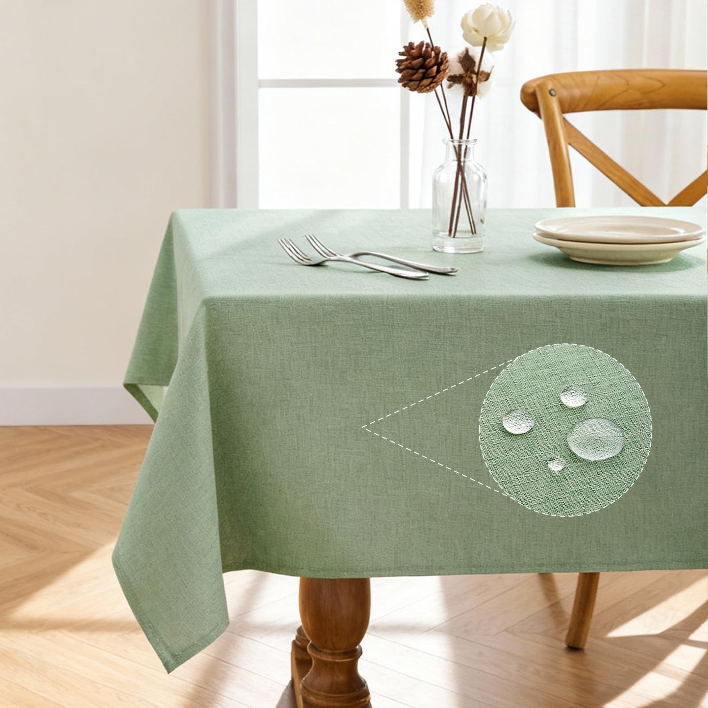 Pureegg Rectangle Linen Tablecloth Waterproof & Stain Resistant, Wrinkle-Free Table Cloth Adds Elegance and Protection, Ideal for Dining, Party, Wedding and Outdoor, 52 x 70 Inch, Sage Green