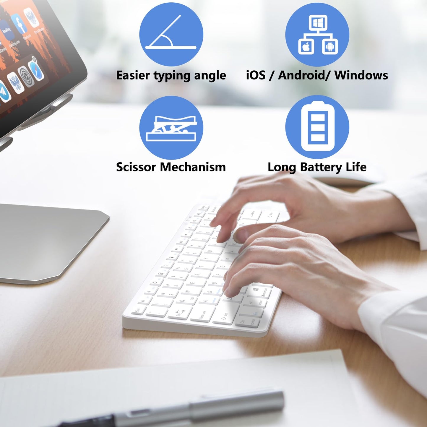 MMK Bluetooth Keyboard, Tablet Keyboard Compatible iPad 11th Generation,iPad 10th/9th/8th & Air 5th/4th, iPda Pro 13/12.9/11-Inch and Air 13/11-Inch Models and More Bluetooth-Enabled Devices-White