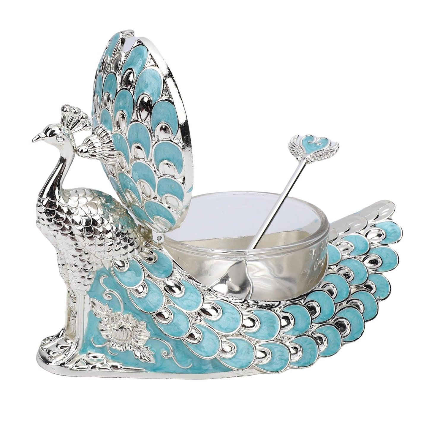 NOENNULL Sugar Bowl with Lid and Spoon Peacock Shaped Vintage Exquisite Embossed Sugar Container for Home Kitchen Coffee Bar Accessories