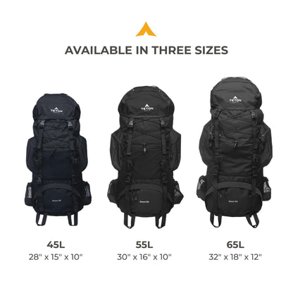 Teton 65L Scout Internal Frame Backpack for Hiking, Camping, Backpacking, Travel, Rain Cover Included, Pacific
