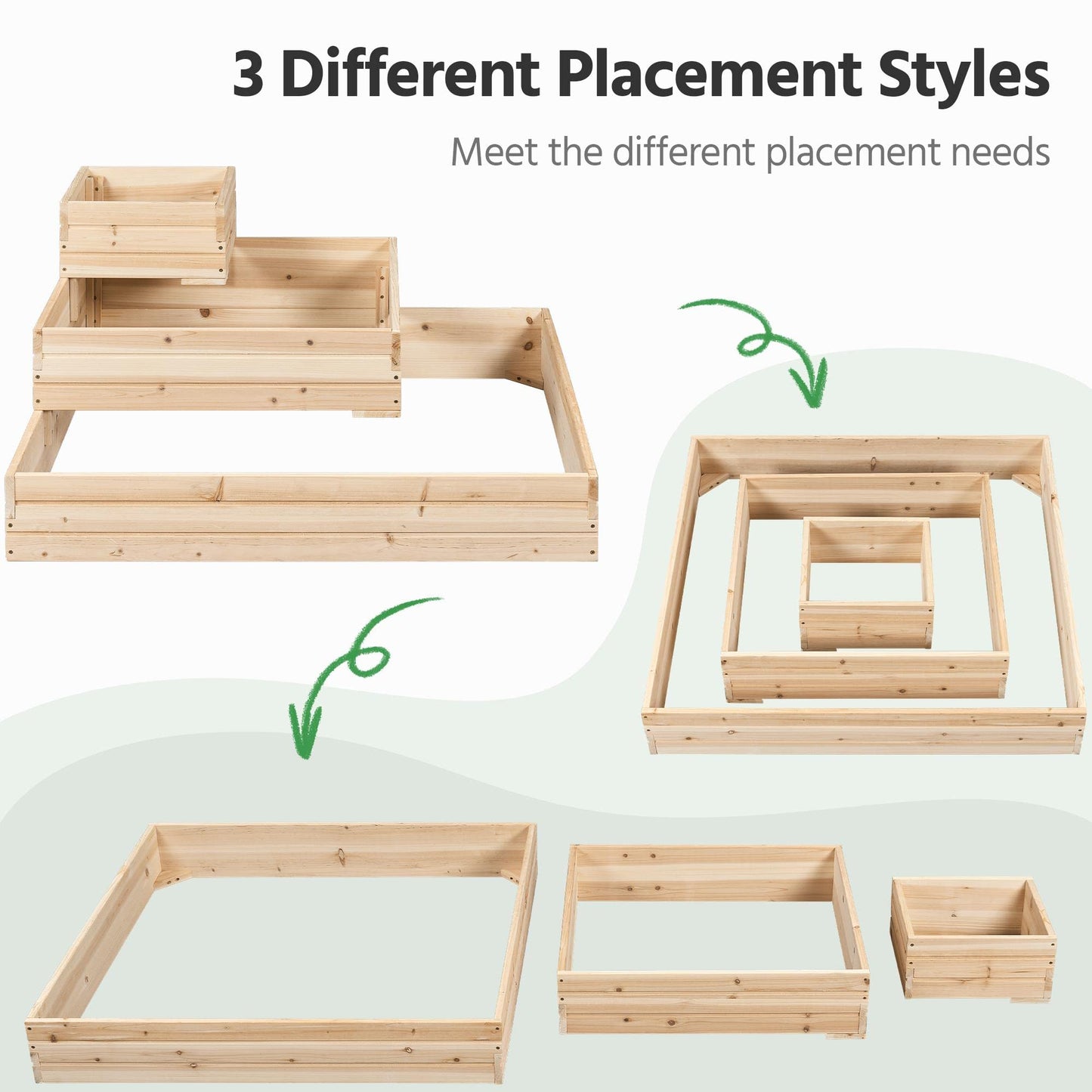 Yaheetech 3 Tier Wooden Raised Garden Bed 44.5'' L×44.5″ W×20.5″ H, Horticulture Open-Bottom Planter Raised Garden Bed for Flowers/Herbs/Vegetables Planter Flower Box