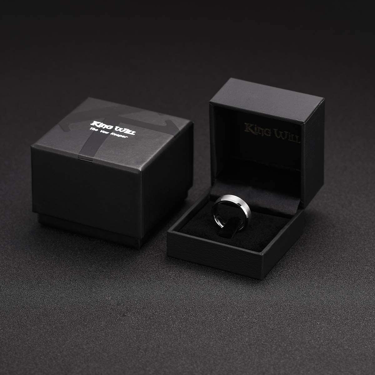 King Will 6mm Men's Silver Wedding Ring - Brushed Matte Surface, Beveled Polished Edge, Comfort Fit Size10