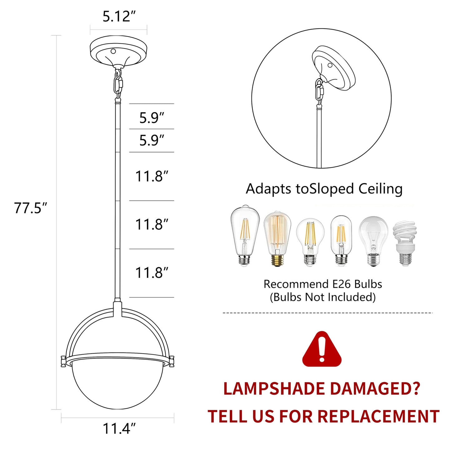 LOZOHOM 11.4 Inch Gold Globe Pendant Light Fixtures,Mid Century Modern Pendant Lights Kitchen Island with Milk Glass Shade, Adjustable Hanging Light Fixture for Kitchen Dining Room Bedroom Bathroom
