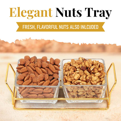 Easter Nuts gift Basket Luxurious and Elegant 2 Sectional Premium Reusable Glass Tray, Perfect Holiday Food Gift Basket