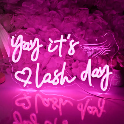 Planzo Yay It’s Lash Day Neon Sign Light for Lash Room Nail Studio Beauty Salon Pink LED Wall Sign Girl Makeup Bedroom Neon Light Wall Decor Lady Birthday Christmas Lash Tech Gift 5V USB 15.75"
