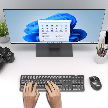 Arteck Universal Multi-Device Bluetooth Keyboard and Mouse Full Size Wireless Bluetooth Keyboard and Ergonomic Mouse Set for Windows, iOS, Android, Computer Desktop PC Laptop iPad Tablet Smartphone