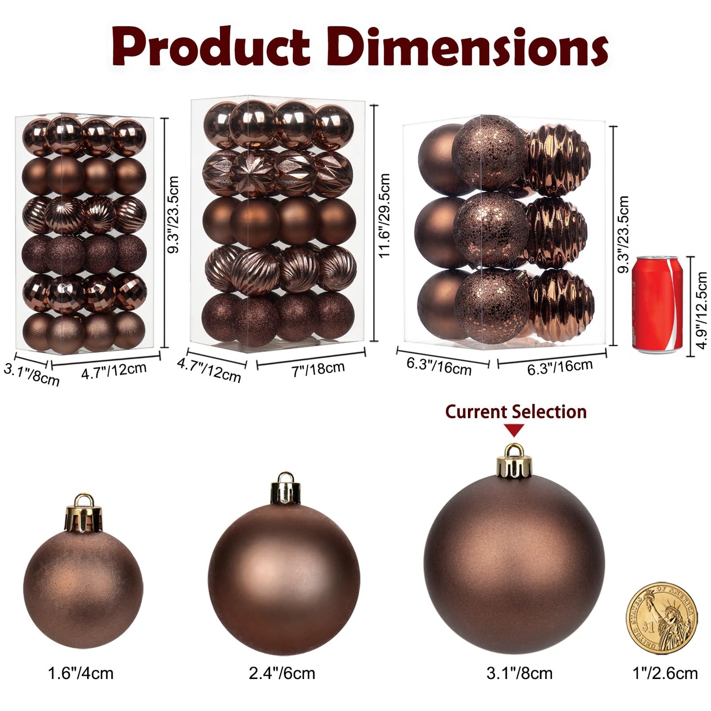 3.15" Bronze Christmas Ornaments for Christmas Tree 12 Pcs Medium Shatterproof Balls Christmas Tree Decorations Xmas Ornaments Balls with Hanging Loop for Wedding Holiday Party Wreath Home Decor
