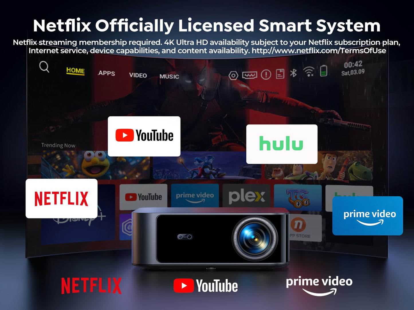 [1500 ANSI/Netflix-Licensed/36W Dolby Audio] Smart-Projector with WiFi 6 and 2-Way Bluetooth, Auto Focus & Keystone, TOPTRO X9 4K Supported Outdoor Movie Projector, Gray