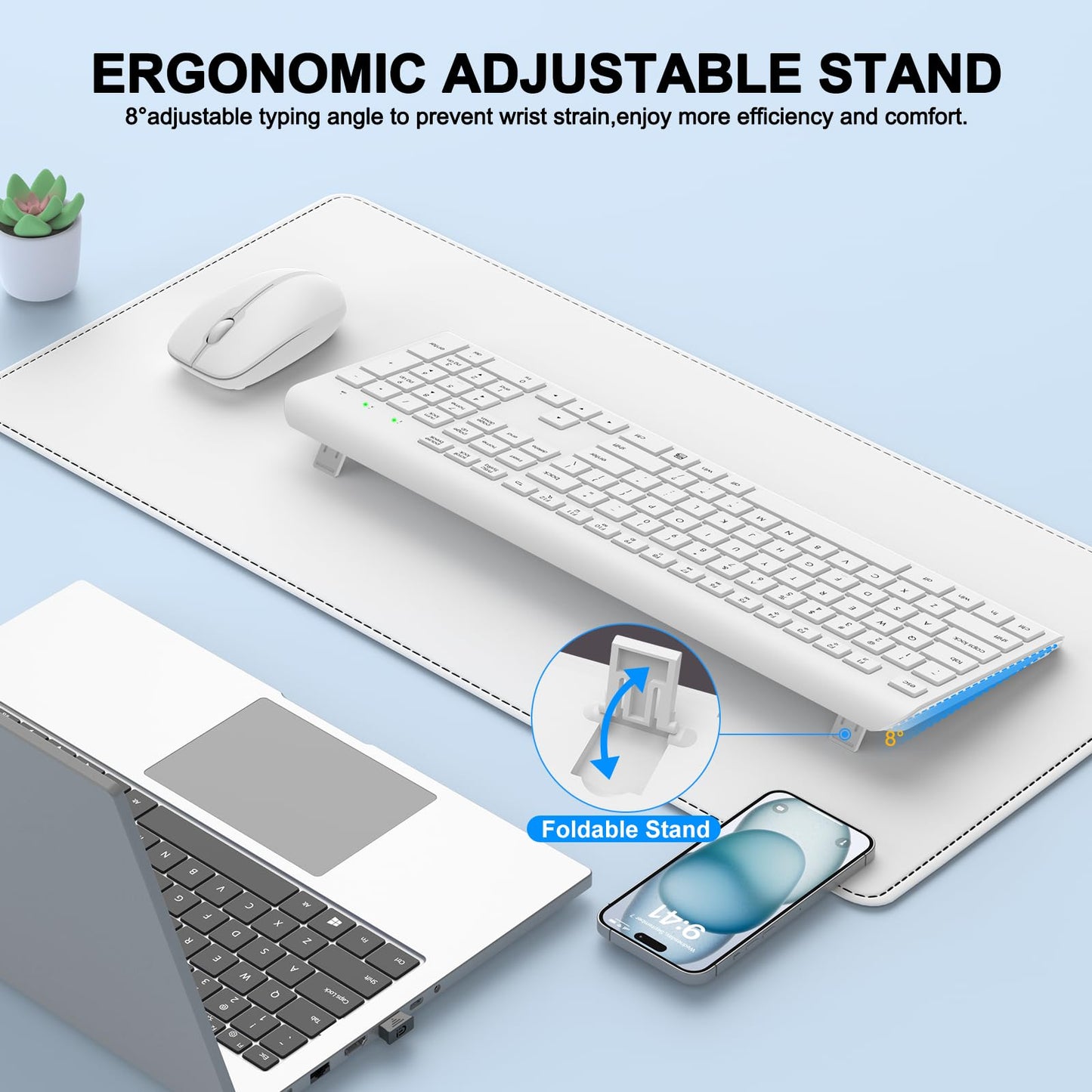 Wireless Keyboard and Mouse Combo, Full Size Silent Ergonomic Keyboard and Mouse, Long Battery Life, Optical Mouse, 2.4G Lag-Free Cordless Mice Keyboard for Computer, Mac, Laptop, PC, Windows