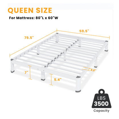 7 Inch Queen Bed Frame, Metal Platform Bed Frame with Round Corner Legs, 3500 lbs Heavy Duty Steel Slats Support, No Box Spring Needed, Noise Free, Easy Assembly, White