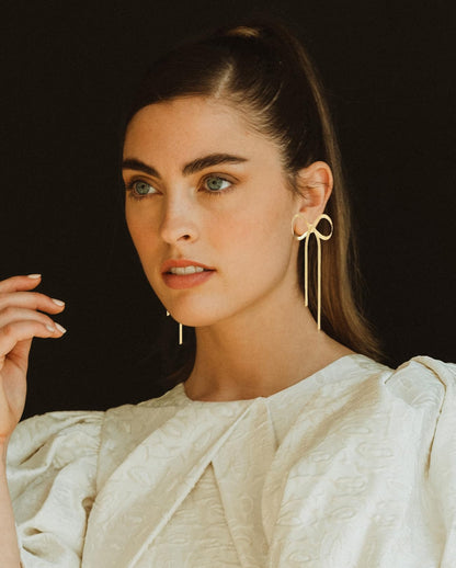 LOKLIFFAI Bow Drop Dangle Earrings for Women, Long Tassel Chain Earrings Wedding Statement Earrings