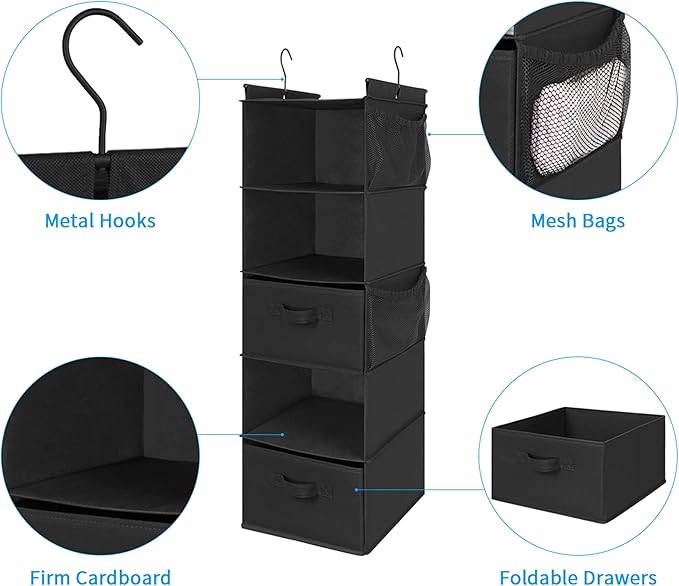MAX Houser 5 Tier Shelf Hanging Closet Organizer, Cloth Hanging Shelf