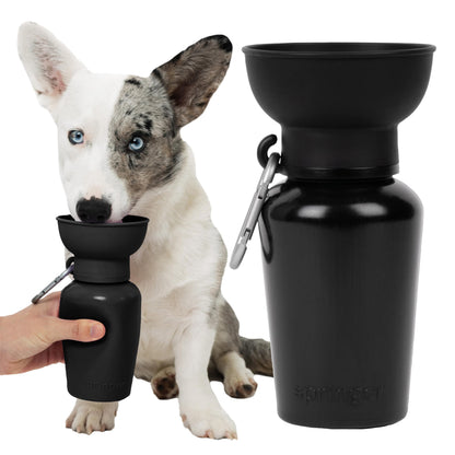 Springer Flip Portable Dog Water Bottle with Foldable Food Grade Silicone Bowl - 568ml Travel Dog Water Bottle Ideal for Camping - Easy Squeeze Hydration & Release to Drain