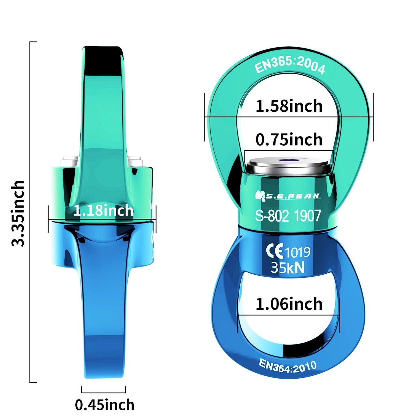 PROND Swing Swivel 35kN Safest Rotational Device, Swing Spinner, Carabiner Swivel, Climbing Rope Swivels for Children’s Web Tree Swing Setting, Aerial Dance, Hanging Hammock (Green Blue)