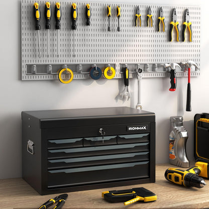 ERGOMASTER Steel Tool Box, 24'' Metal Tool Box with 6 Drawers, Lockable Heavy Duty Tool Chest Cabinet Storage Toolbox for Garage, Workshop, Repair Shop (Black-6 Drawers)