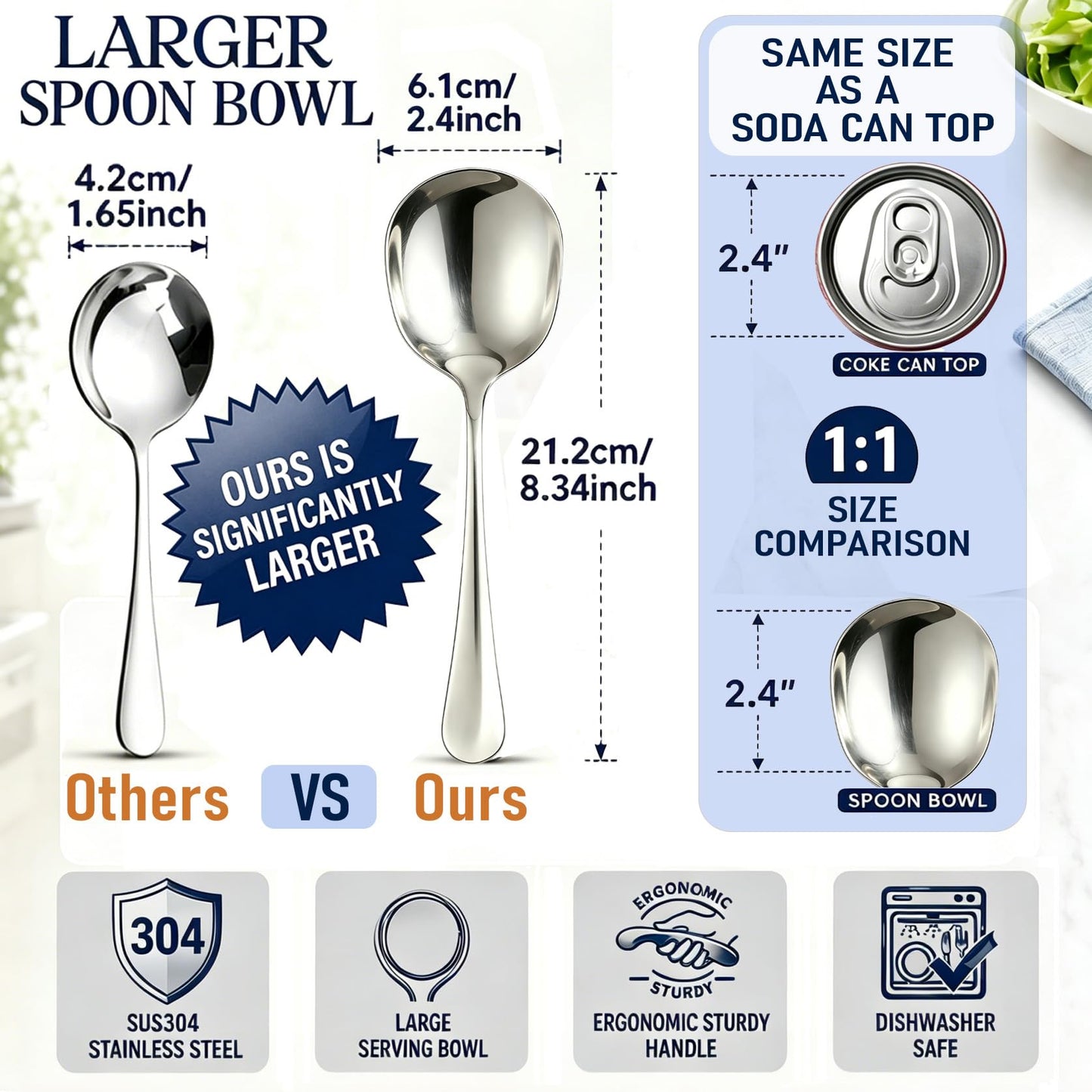 4-Piece Serving Spoons Set with 2 Spoon Rests, 18/8 304 Stainless Steel, Large Buffet Serving Spoons, Heavy Duty Flatware Utensils for Banquet, Cooking & Kitchen