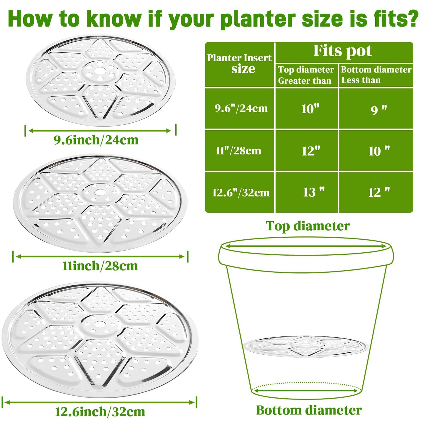 6-Pack 10/11/13-Inch Round Planter Insert, Planter Inserts for large Pots with Drainage Holes, Use Less Potting Soil, Plant Risers for Inside Pots for Tall or Short Planters for Indoor & Outdoor Use