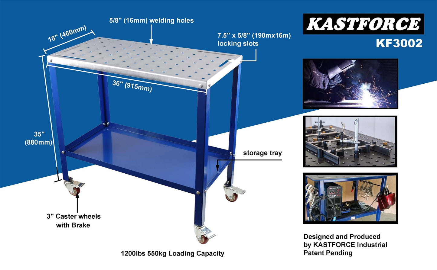 KF3002 Rust-Free 36”×18” Welding Table 1200 lbs Loading Capacity, Wedling Cart Universal Work Table with 5/8" Holes, Top Thickness up to 10Ga, Withstands Heat up to 1600 Fahrenheit