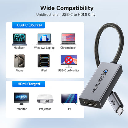 Cable Matters 48Gbps USB C to HDMI 2.1 Adapter, Supports 8K 60Hz / 4K 240Hz HDR, Thunderbolt 4 to HDMI2.1, HDMI 2.1 to USB C Adapter, Compatible with Thunderbolt 5 - Max Resolution on Mac is 4K@60Hz