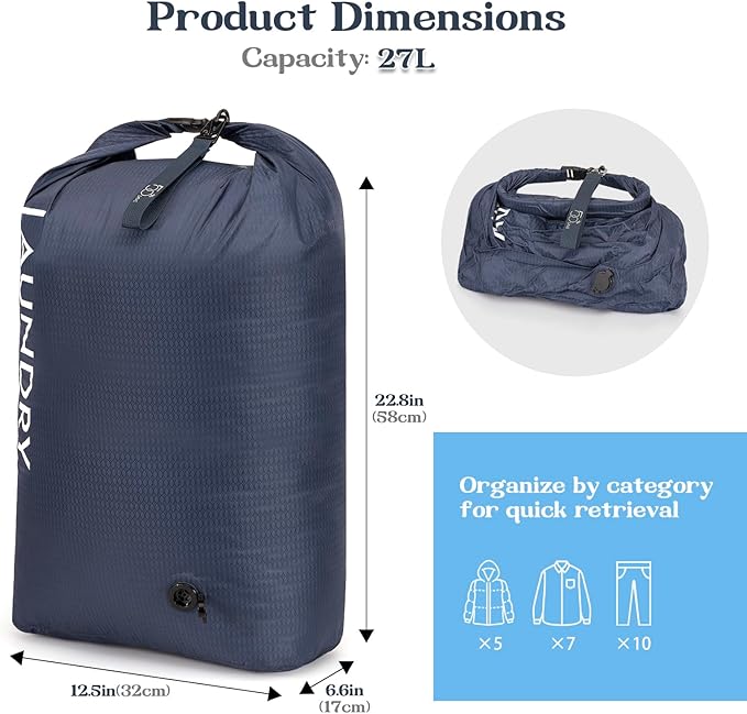 Travel Laundry Bag, Vacuum Compression Dirty Clothes Travel Bag, Waterproof