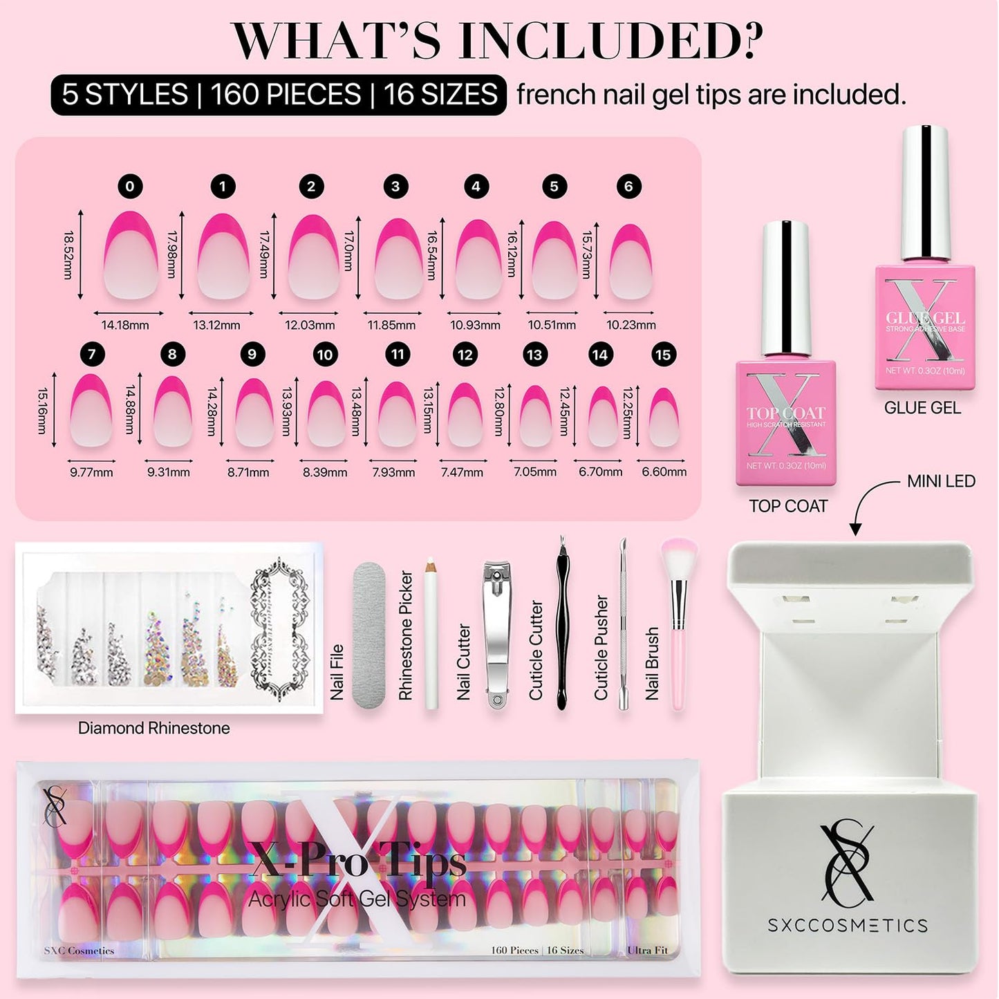 SXC Cosmetics French Tip Press On Nails - Skin Tone Nude and Color Series, Short Coffin X-Pro Tips Starter Kit ST119KIT