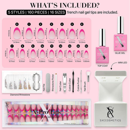 SXC Cosmetics French Tip Press On Nails - Skin Tone Nude and Color Series, Short Coffin X-Pro Tips Starter Kit ST119KIT