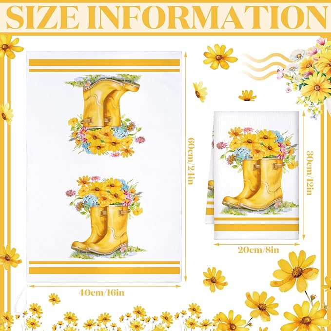 Boyiee Set of 6 Yellow Flower Kitchen Towels Decorative Floral Tea Towels