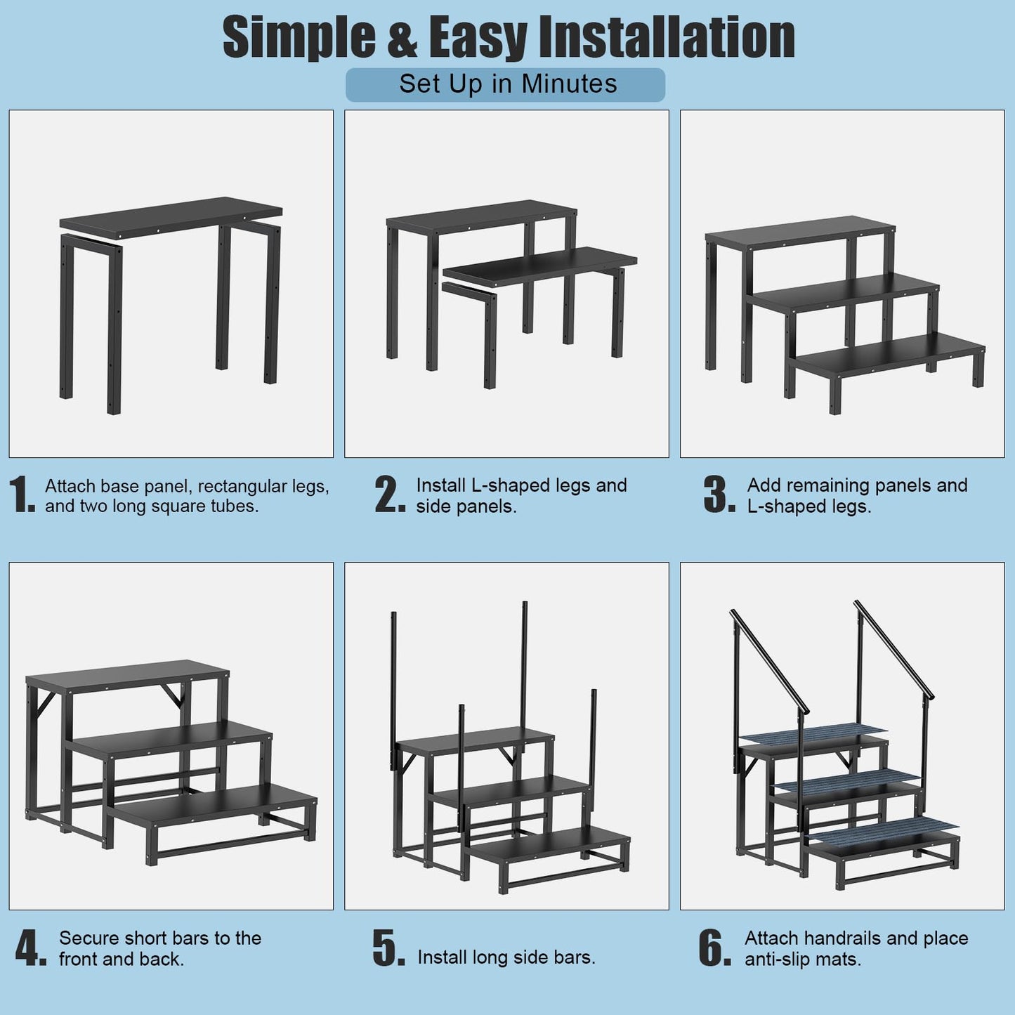 RV Steps with 2 Handrail, 4-Step Heavy Duty Hot Tub Steps, Non-Slip Outdoor Spa Steps for RV, Camper, Trailer, Mobile Home, Porch, Portable Ladder Stairs with Anti-Slip Mats (4 Steps with 2 Handrail)