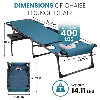 FUNDANGO 400lbs Tanning Chair with Face Hole & Canopy & Side Table, 5 Positions Beach Sunbathing Lounge Chair Facedown Chaise Lounge with Pillow for Pool Outdoor Camping Patio, Set of 2 Cyan
