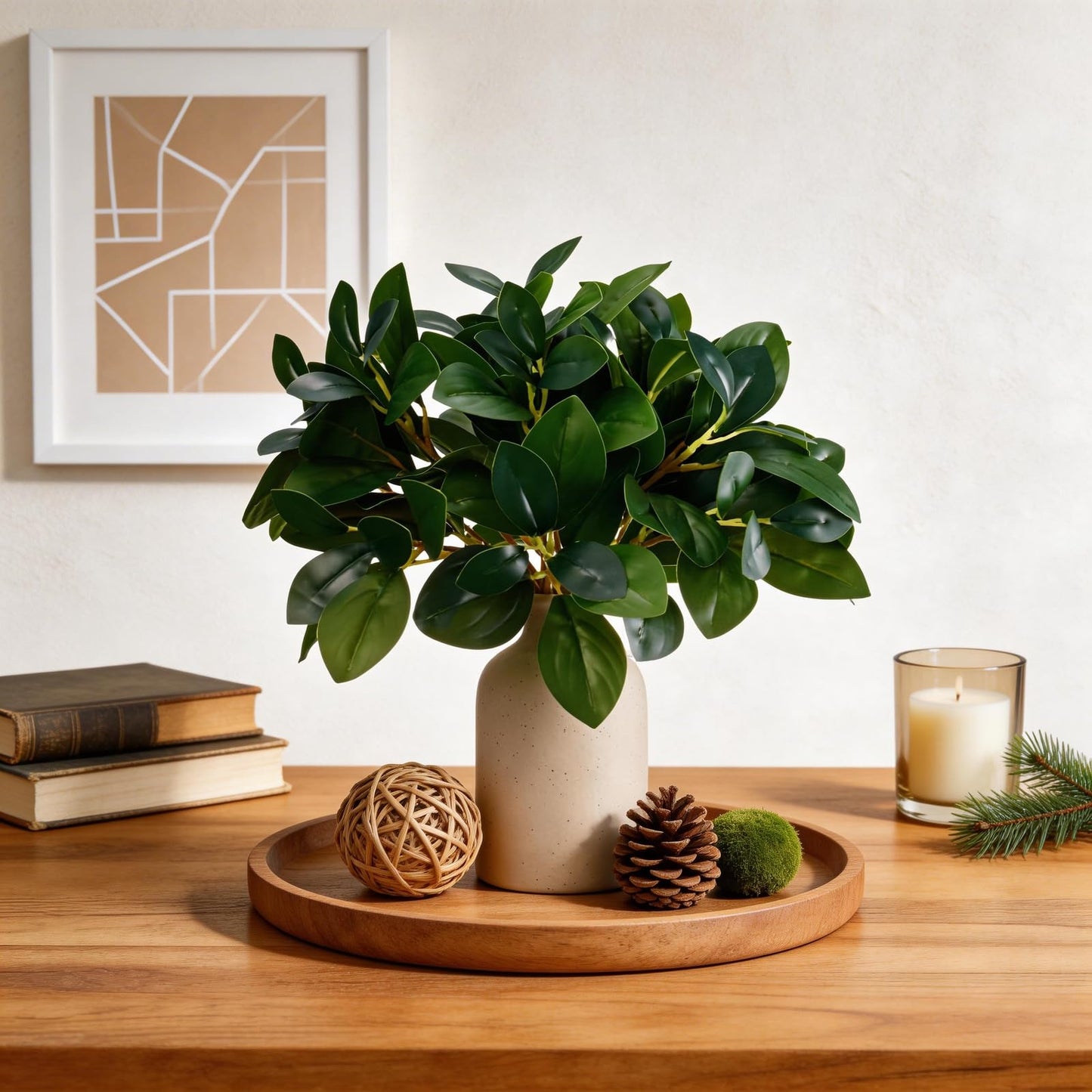 12 Inch Artificial Plant Indoor,Small Fake Plants Eucalyptus Stems With Vase,Faux Greenery In Pot For Farmhouse Home Decor,Bathroom Living Room Kitchen Office Coffee Table Centerpiece (cream white)