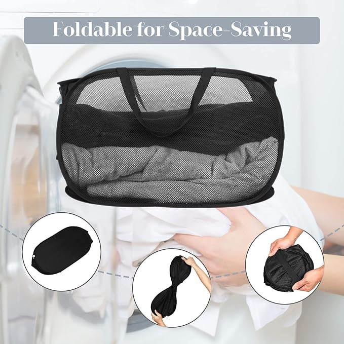Durable Collapsible Laundry Baskets, Mesh Pop Up Laundry Hamper