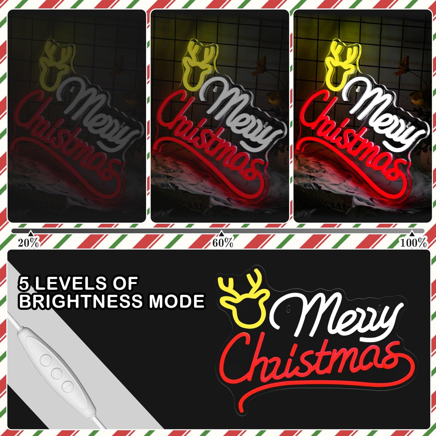 Mvorixa Merry Christmas Neon Sign, Reindeer Neon Sign – LED Light Up Christmas Sign, Home Living Room Wall Decor, Xmas Neon Signs, 15.91x11.85in, USB Powered, Adjustable Brightness