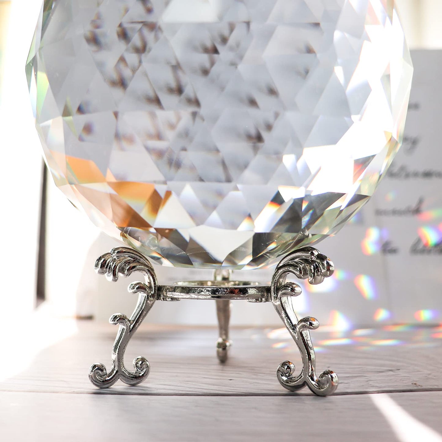 Tirifer Clear Glass Crystal Ball Prisms with Stand, Window Rainbow Maker Sphere Faceted Gazing Ball for Home Décor, Christmas, Wedding, Suncatcher (120mm/4.72in)