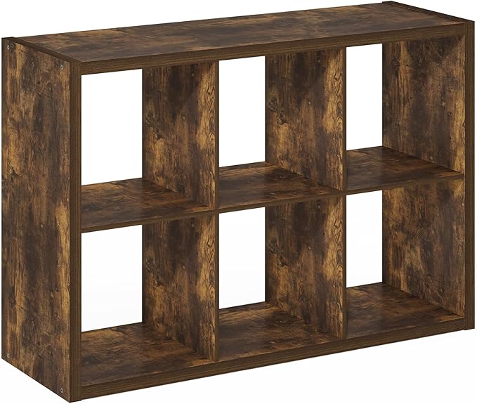 Furinno Cubicle Book Shelf, 6-Cube Bookshelf, Extra Thick Frame Horizontally &