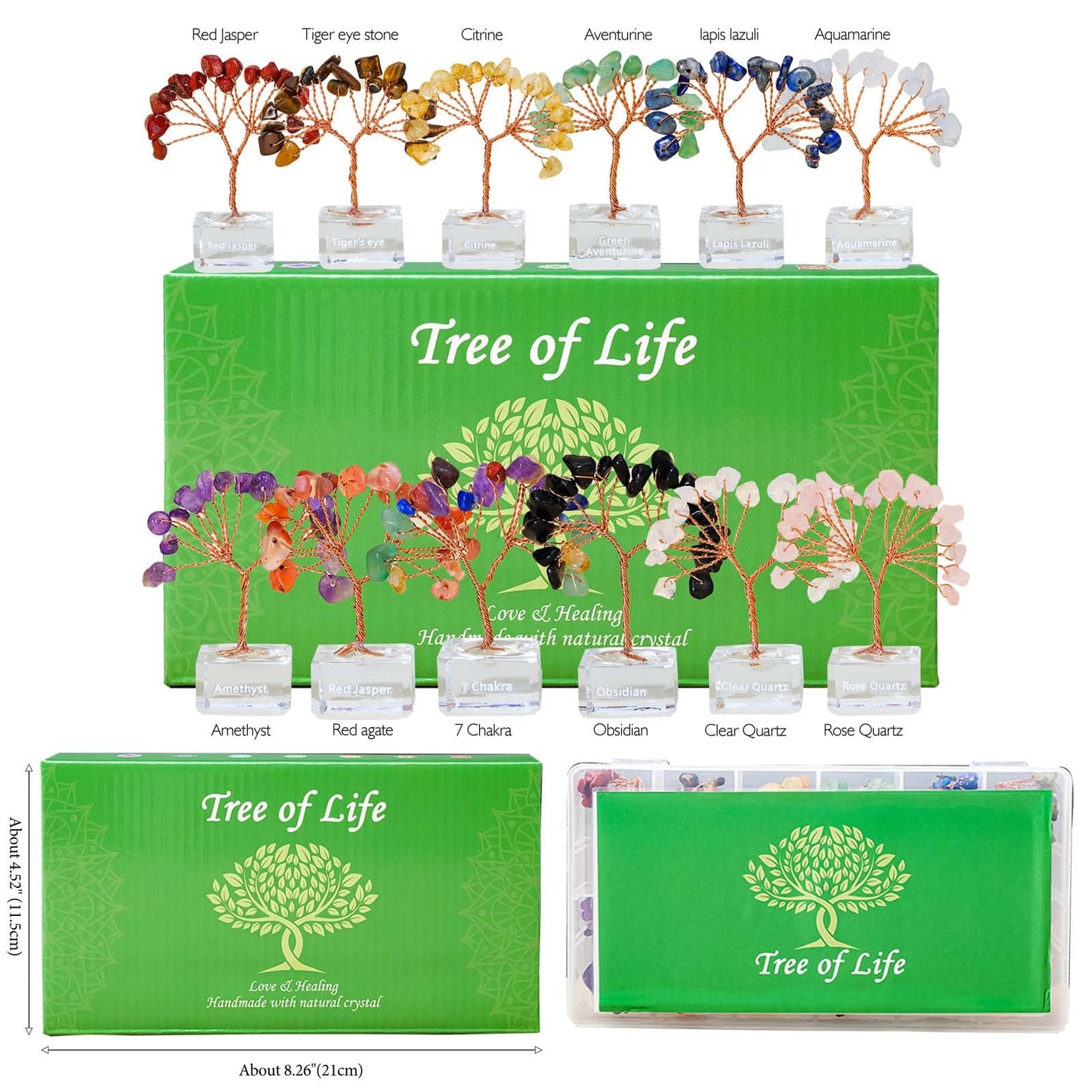 Runyangshi 12 Pcs Crystal Tree Set with K9 Glass Base - Chakra Healing Money Trees for Desk Decor, Home, Office, Positive Energy, Good Luck Gifts for Women, Mom, Birthday, Housewarming