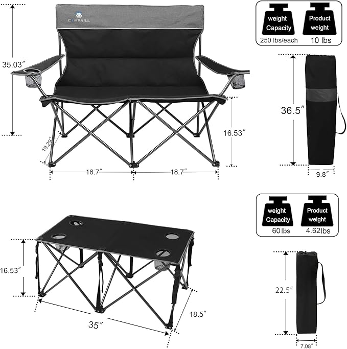 Camping Chair Set of 3, Outdoor Folding Camping Chairs