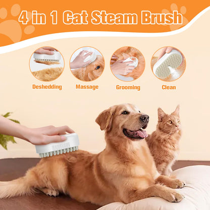 SOGUE Cat Steam Brush,Rechargeable Pet Steam Brush for Cats Dogs,Silicone Dog Brushes for Short&Long Haired Dogs,3 In 1 Pet Hair Remover Tool for Massage Grooming,Cleaning,Shedding White
