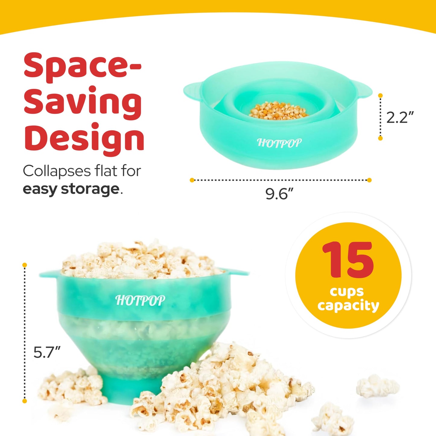 The Orginal HotPop Silicone Popcorn Maker - Microwave Popcorn Popper with Handles - Collapsible Bowl, Heat-Resistant, Easy to Clean, Ideal for Family Movie Nights, 15-Cup Capacity - Red